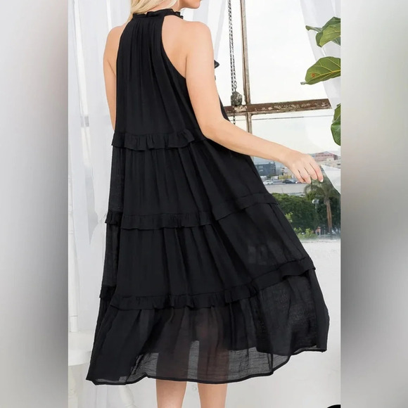 Talulah Black Ruffle Tiered Midi Dress Women's size Small - Picture 5 of 10